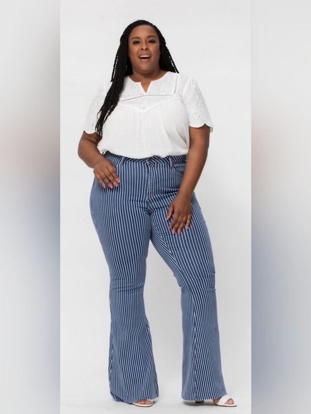 Judy Blue Dark Blue Vertical Stripe High Waist Raw Hem Flare Jeans Size 22W NWT
